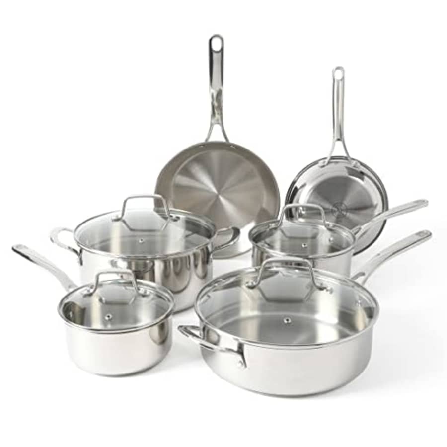 Martha Stewart Castelle 10 Piece 18/8 Stainless Steel Induction Safe Pots and Pans Non-Toxic for $120 Martha Stewart Castelle 10 Piece 18/8 Stainless Steel Induction Safe Pots and Pans Non-Toxic for $120