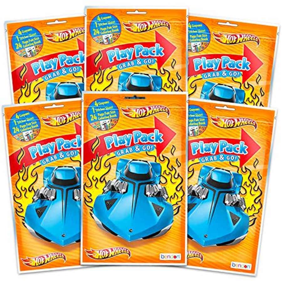 Hot Wheels Party Favors Pack ~ Bundle of 6 Hot Wheels Play Packs Filled with Stickers, Coloring for $13