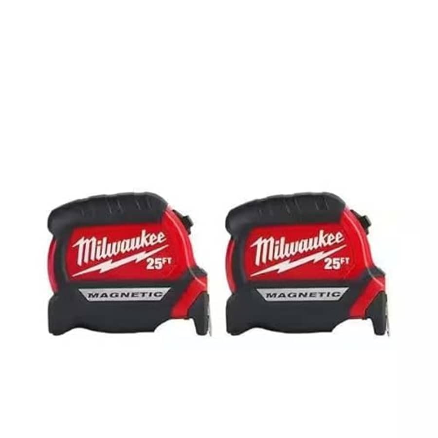 Milwaukee 25 ft. x 1-1/16 in. Compact Magnetic Tape Measure with 15 ft. Reach (2-Pack) for $38 Milwaukee 25 ft. x 1-1/16 in. Compact Magnetic Tape Measure with 15 ft. Reach (2-Pack) for $38