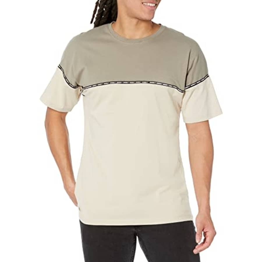 GUESS Men's Talbot Crew Neck T-Shirt, Cemento and Mossy Green Color for $17
