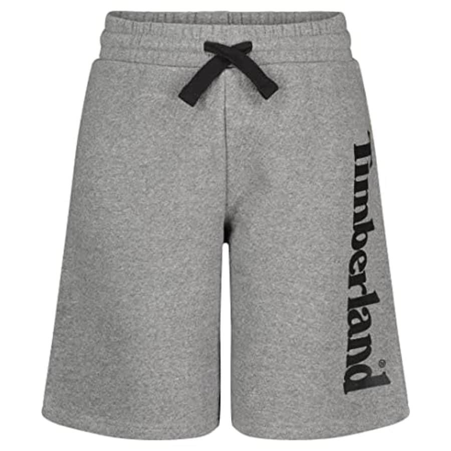 Timberland Boys' Big Drawstring Logo Knit Shorts, Medium Grey Heather 22, 8 for $18