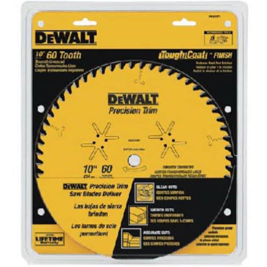 DEWALT 10-Inch Miter / Table Saw Blade, ATB, Crosscutting, 5/8-Inch Arbor, Tough Coat, 60-Tooth for $30