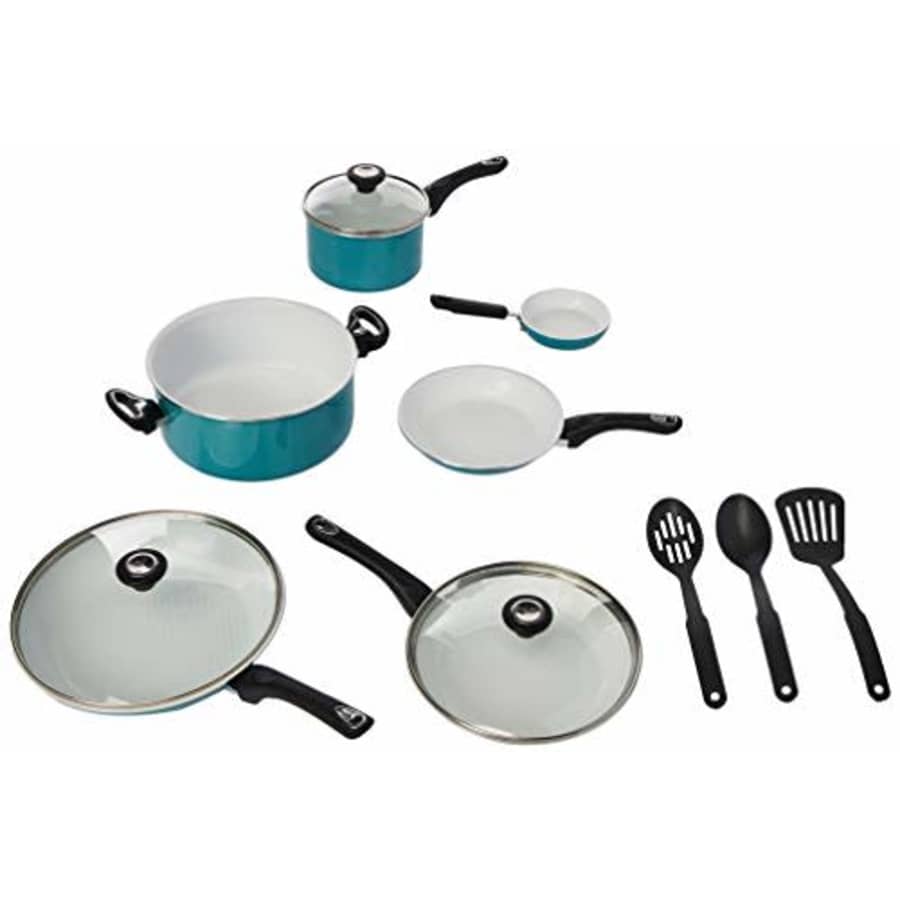 Farberware Ceramic Nonstick Cookware Pots and Pans Set, 12 Piece, Aqua for $60