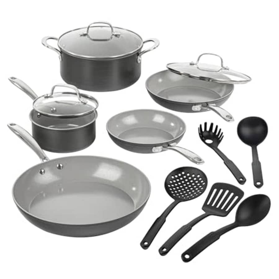 Granitestone 13 Pc Ceramic Pots and Pans Set Non Stick Cookware Set, Kitchen Cookware Sets, for $100 Granitestone 13 Pc Ceramic Pots and Pans Set Non Stick Cookware Set, Kitchen Cookware Sets, for $100