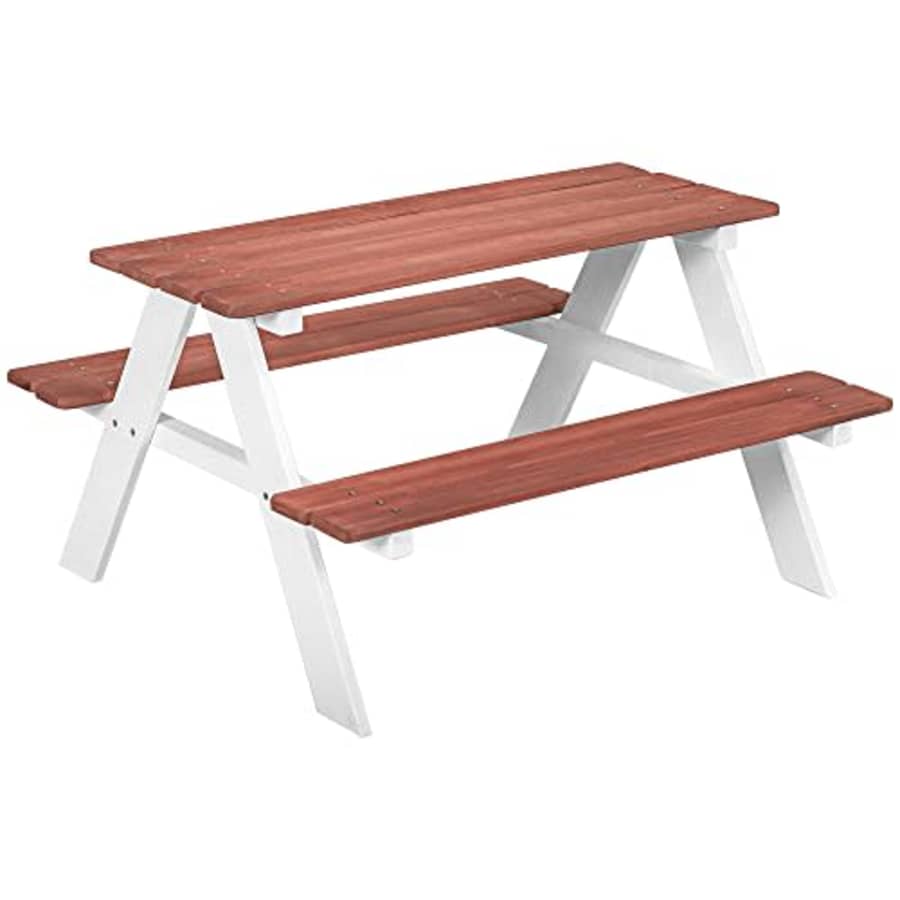 Outsunny Kids Picnic Table Set, Wooden Table & Bench Set, Kids Patio Furniture Outdoor Toys for for $58