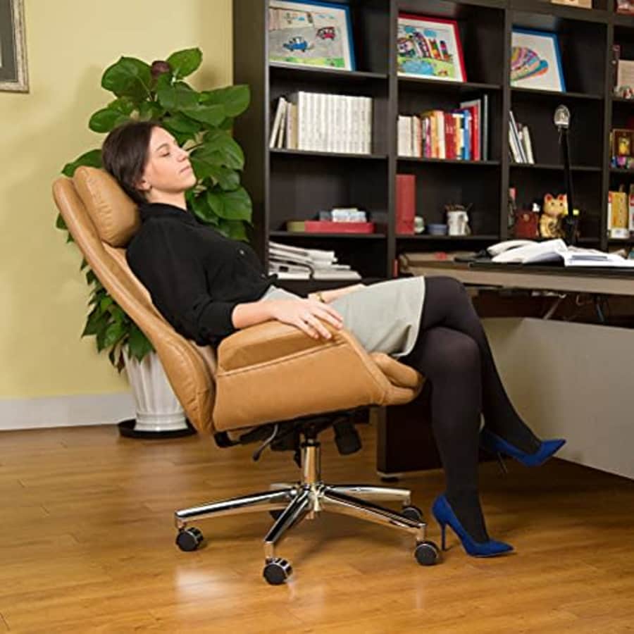 Glitzhome Adjustable High-Back Office Chair Executive Swivel Chair PU Leather, Camel for $266