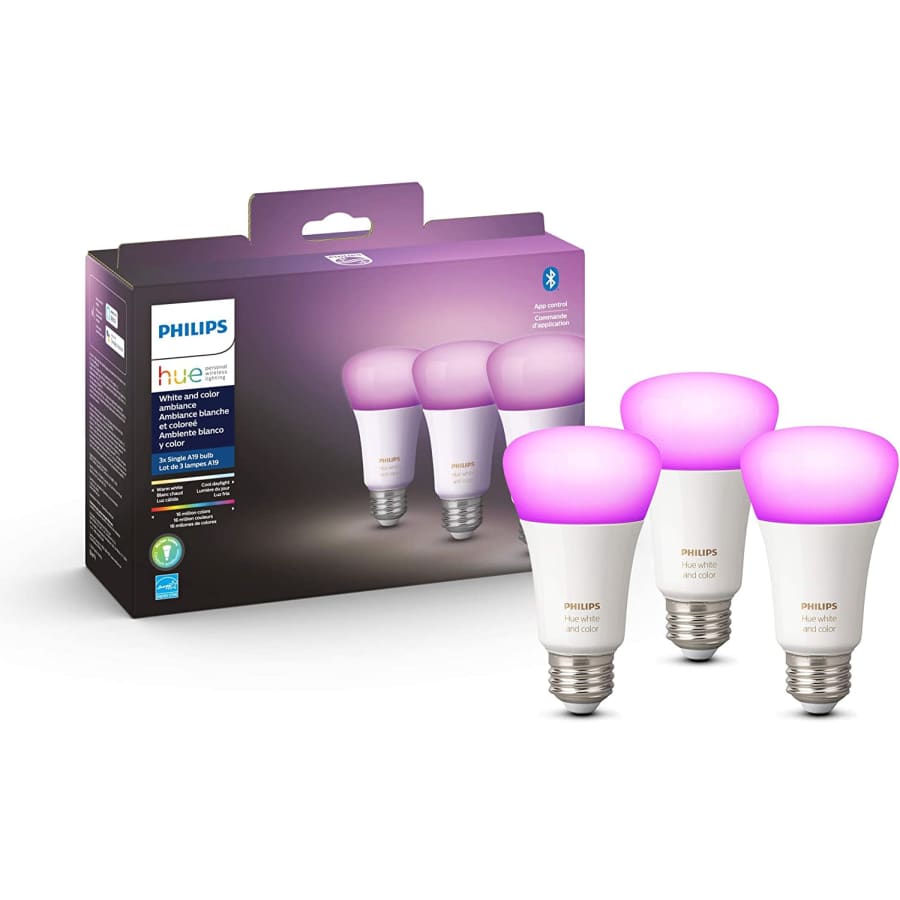 Philips Hue White and Color Ambiance A19 LED Smart Bulbs 3-Pack for $135