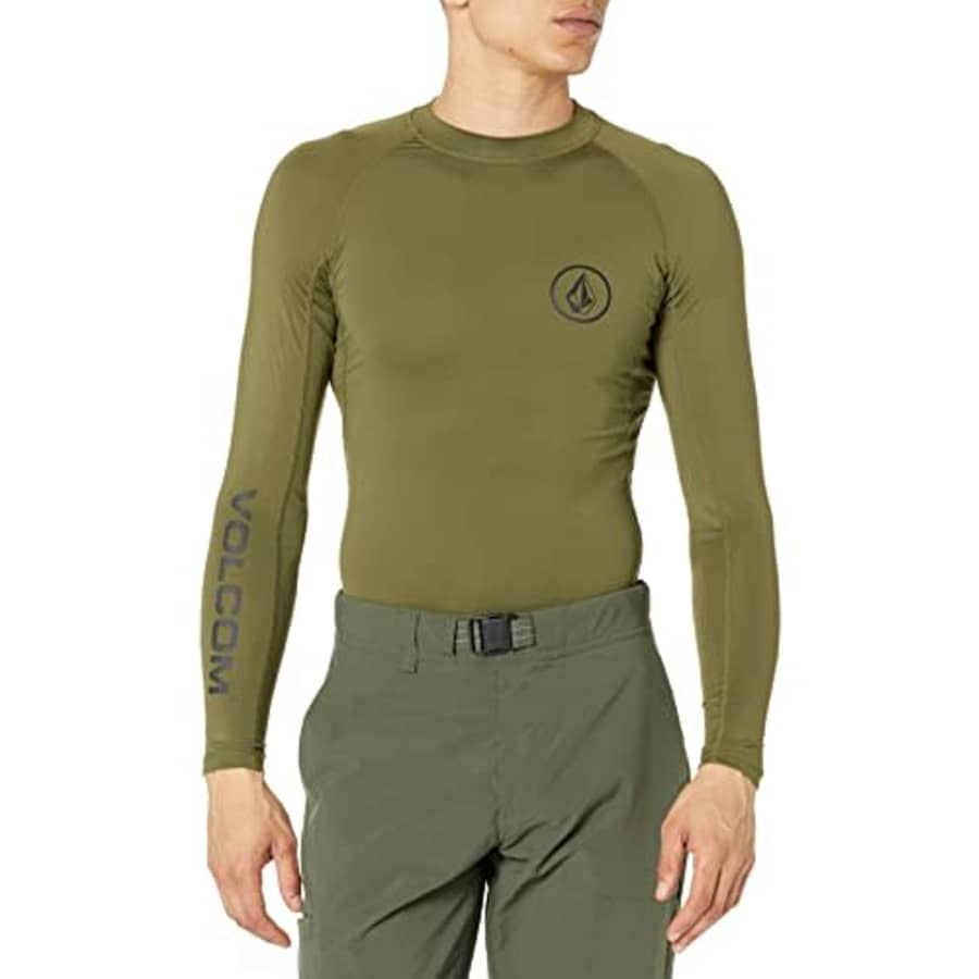 Volcom Men's Standard Solid UPF 50+ Long Sleeve Rashguard, Military 2, X-Small for $39