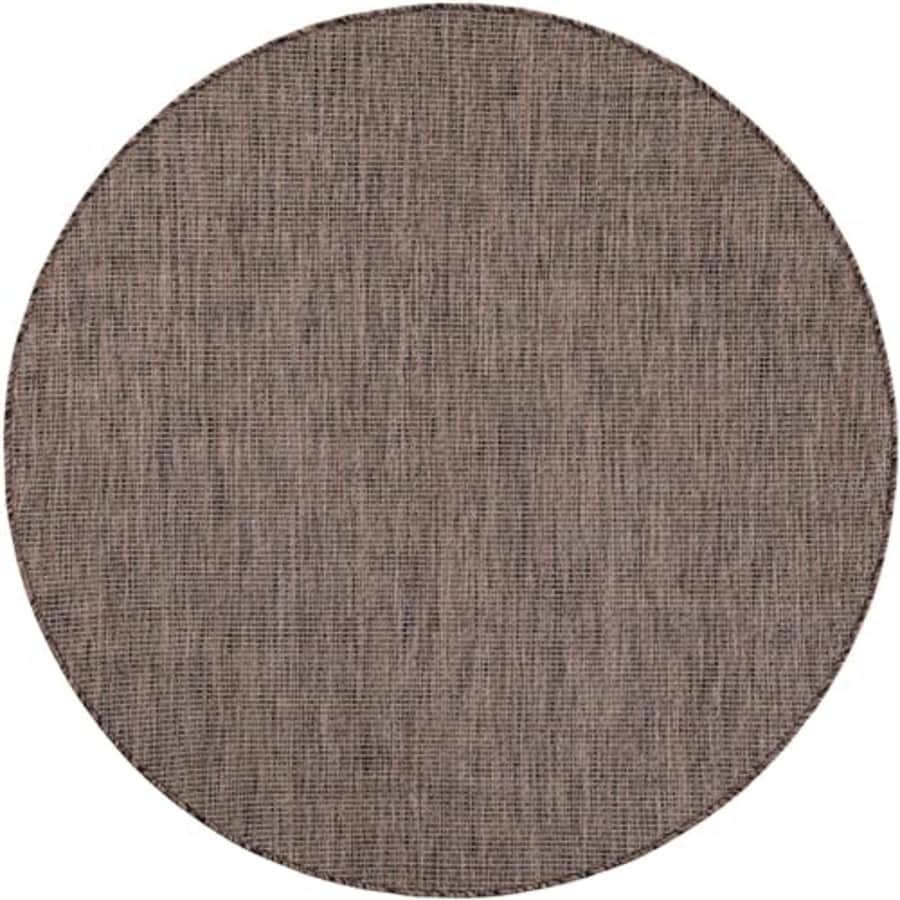 Unique Loom Outdoor Solid Collection Area Rug (5' 3" Round Light Brown/Ivory) for $40