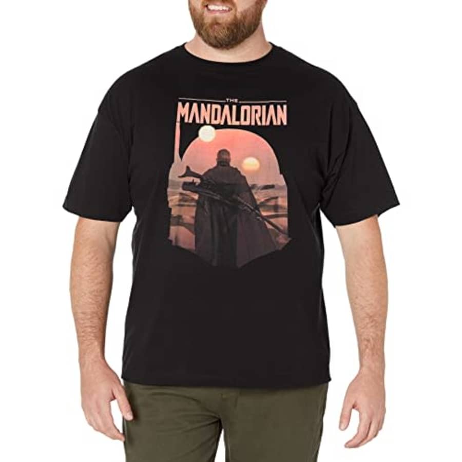 STAR WARS Big & Tall Mandalorian MandoMon Epi Reveal Men's Tops Short Sleeve Tee Shirt, Black, for $14 STAR WARS Big & Tall Mandalorian MandoMon Epi Reveal Men's Tops Short Sleeve Tee Shirt, Black, for $14