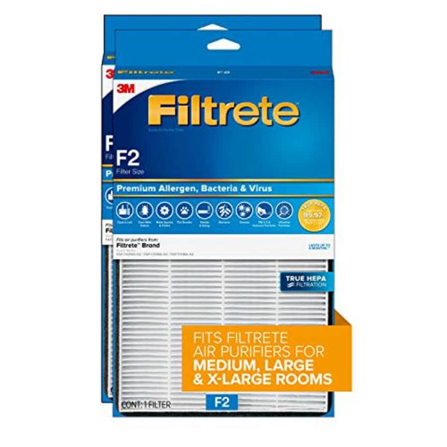 Filtrete True HEPA Premium Allergen, Bacteria, and Virus Room Air Purifier Filter F2, 13 in. x 8.2 for $50 Filtrete True HEPA Premium Allergen, Bacteria, and Virus Room Air Purifier Filter F2, 13 in. x 8.2 for $50