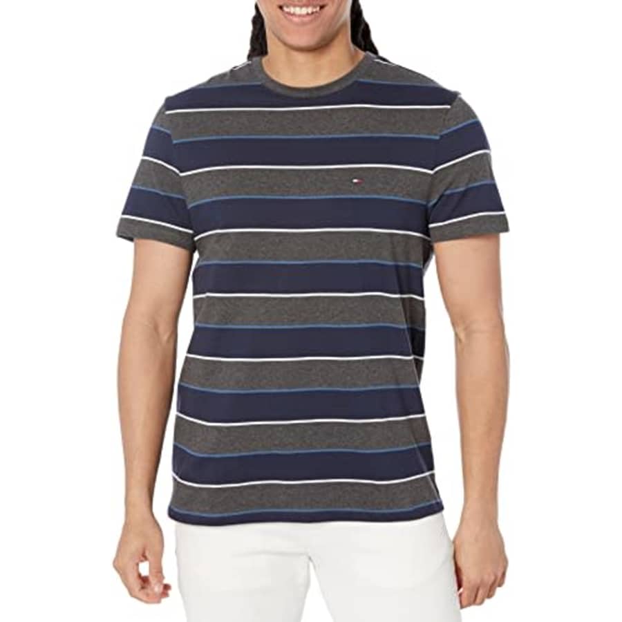Tommy Hilfiger Men's Crewneck Flag T-Shirt, Charcoal Grey Heather Stripe, XS for $17 Tommy Hilfiger Men's Crewneck Flag T-Shirt, Charcoal Grey Heather Stripe, XS for $17