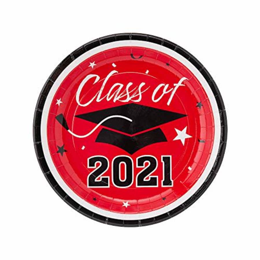 Fun Express CONGRATS GRAD 2021 RED DIN PLATES 25 - Party Supplies - 25 Pieces for $17