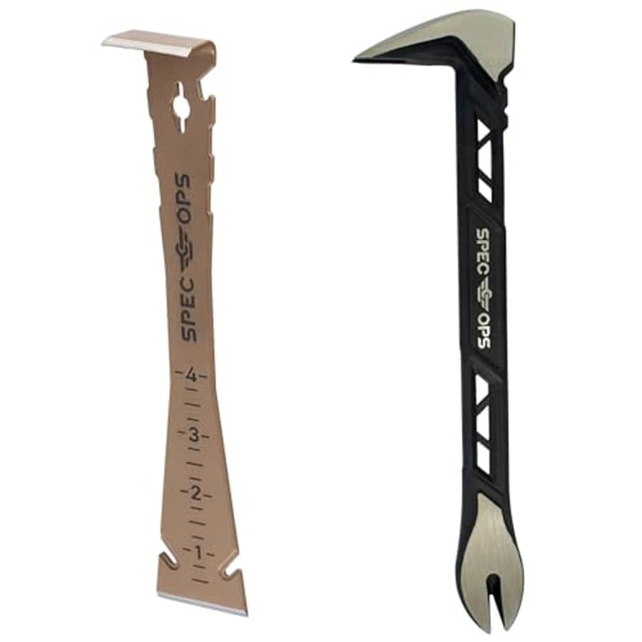 Spec Ops Tools 2-Piece Pry Bar Set, 10" Nail Puller Cats Paw Pry Bar, 9.5" Trim Bar, High-Carbon for $18