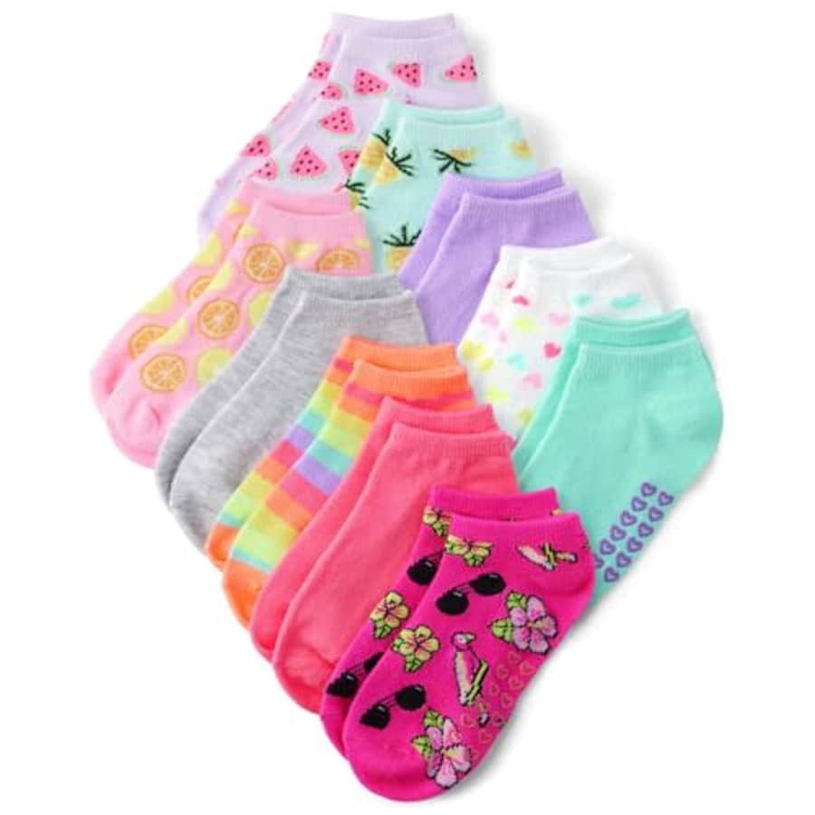 The Children's Place Baby Girls' and Toddler Ankle Socks Variety Pack, Fruity 10-Pack, 3-4T for $13