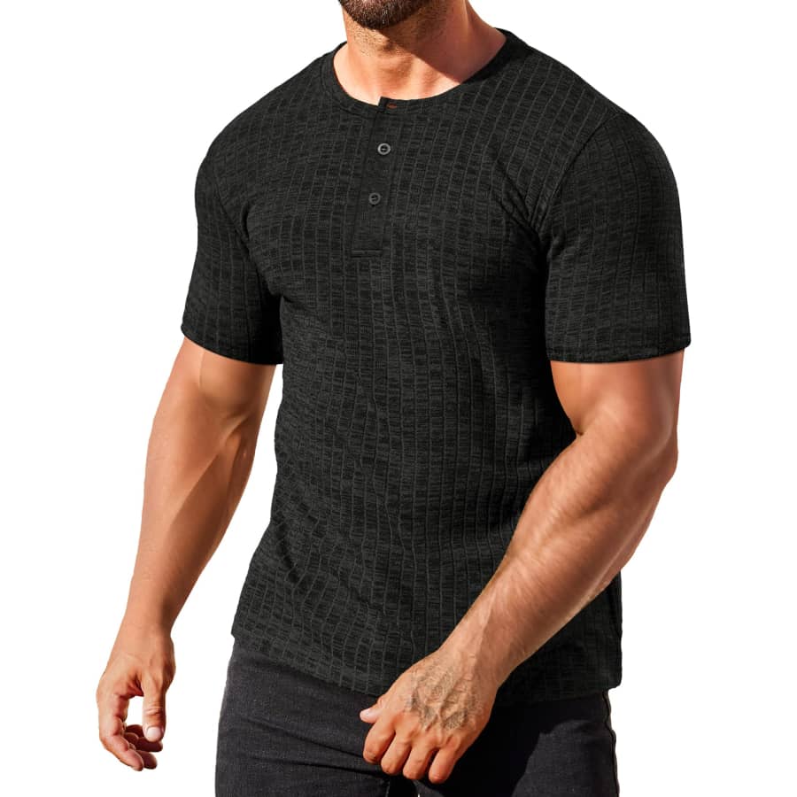 Coofandy Men's Ribbed Short Sleeve Henley Shirt for $12