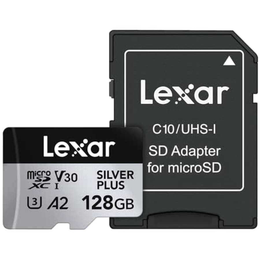 Lexar 128GB Professional Silver Plus microSDXC Memory Card w/SD Adapter, UHS-I, C10, U3, V30, for $17