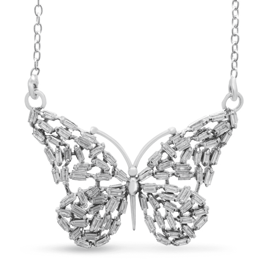 SuperJeweler 1-tcw. Baguette Diamond Butterfly 16" Necklace In Sterling Silver for $96 SuperJeweler 1-tcw. Baguette Diamond Butterfly 16" Necklace In Sterling Silver for $96