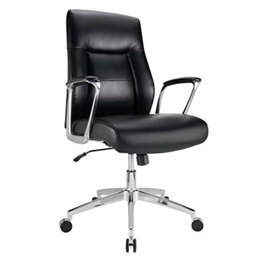 Realspace Modern Comfort Delagio Bonded Leather Mid-Back Manager's Chair, Black/Silver for $241
