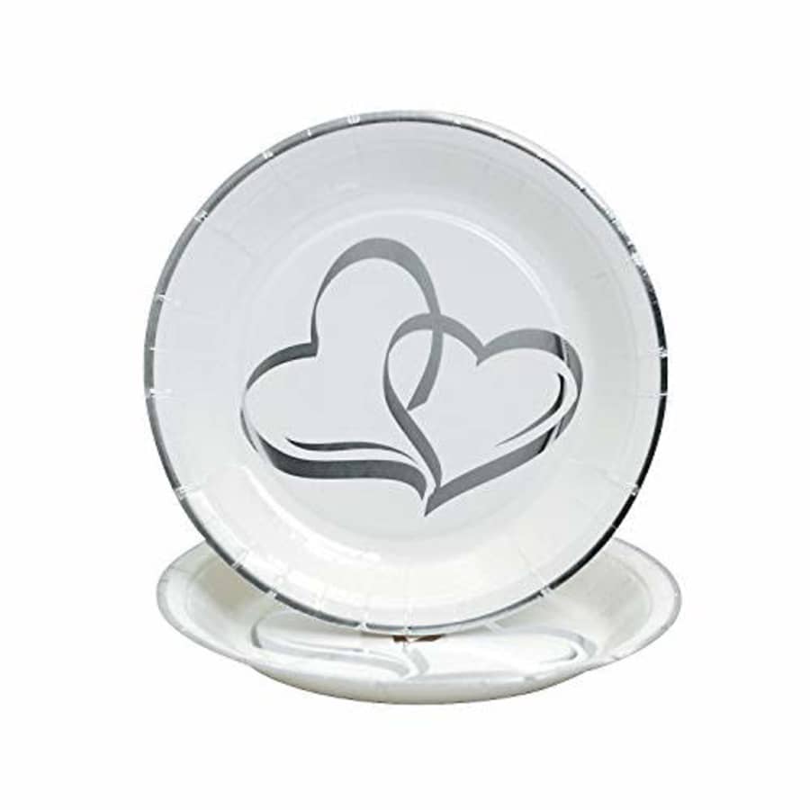 Fun Express Two Hearts Foil Dessert Plates - 25 Paper Plates -Wedding Party Supplies for $7