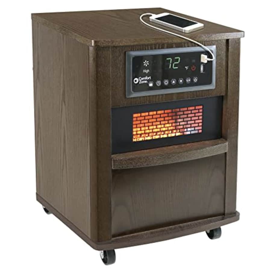Comfort Zone CZ2062W 20" 1500-Watt Premium Infrared Quartz Heater w/Built-in USB Charging Ports & for $113
