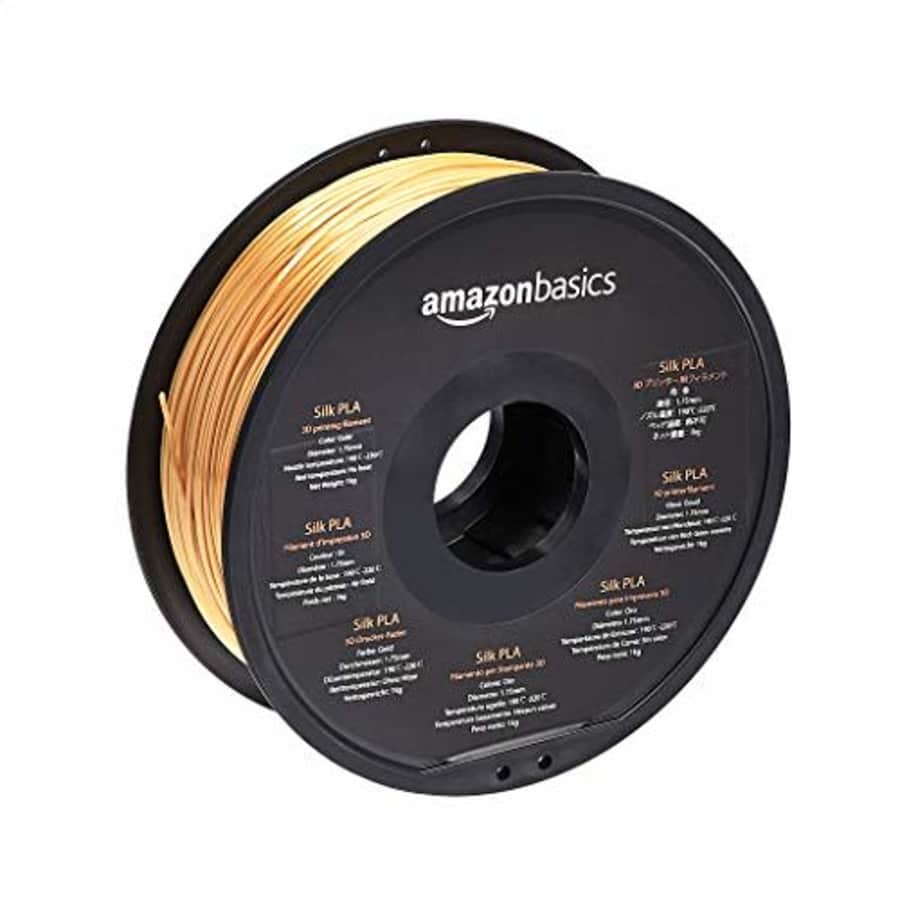 AmazonBasics Silk PLA 3D Printer Filament, 1.75mm, Gold, 1 kg Spool (2.2 lbs) for $20