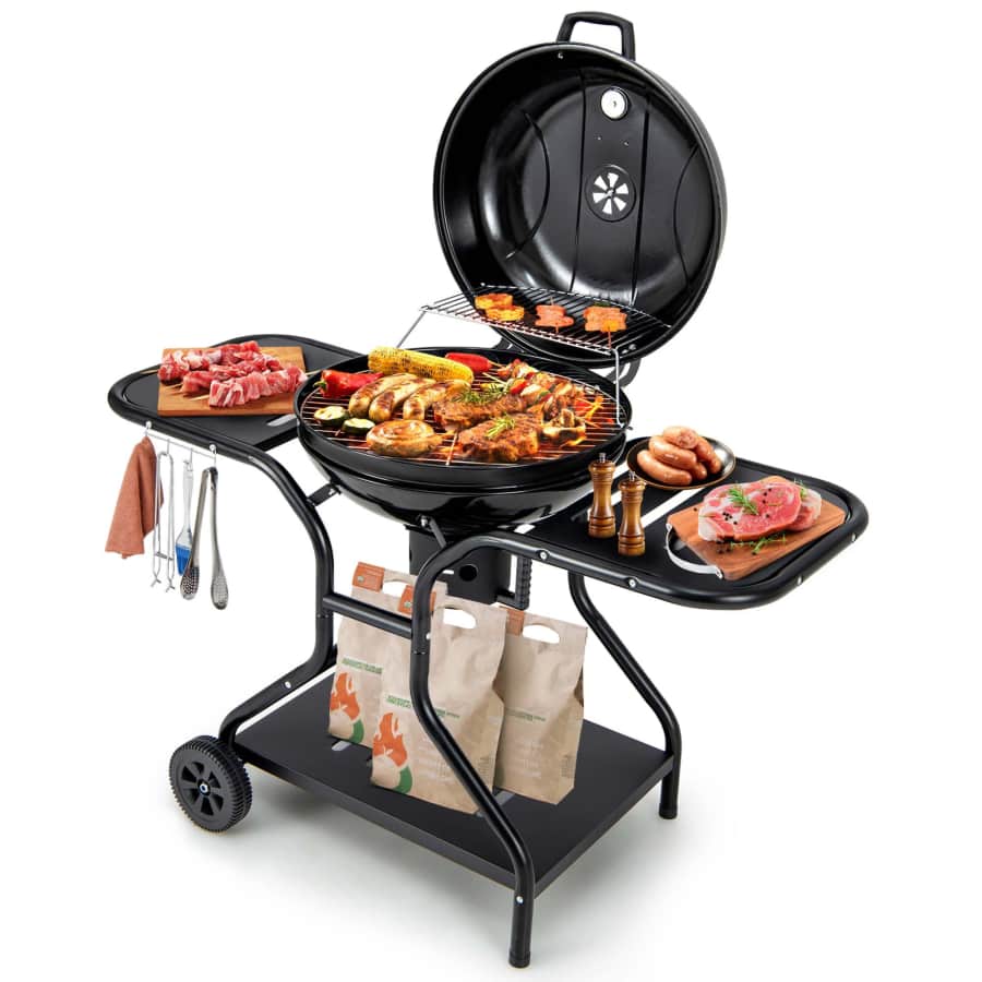 Costway 22" Charcoal BBQ Grill w/ Built-In Thermometer Wheels, & Shelves for $150 Costway 22" Charcoal BBQ Grill w/ Built-In Thermometer Wheels, & Shelves for $150