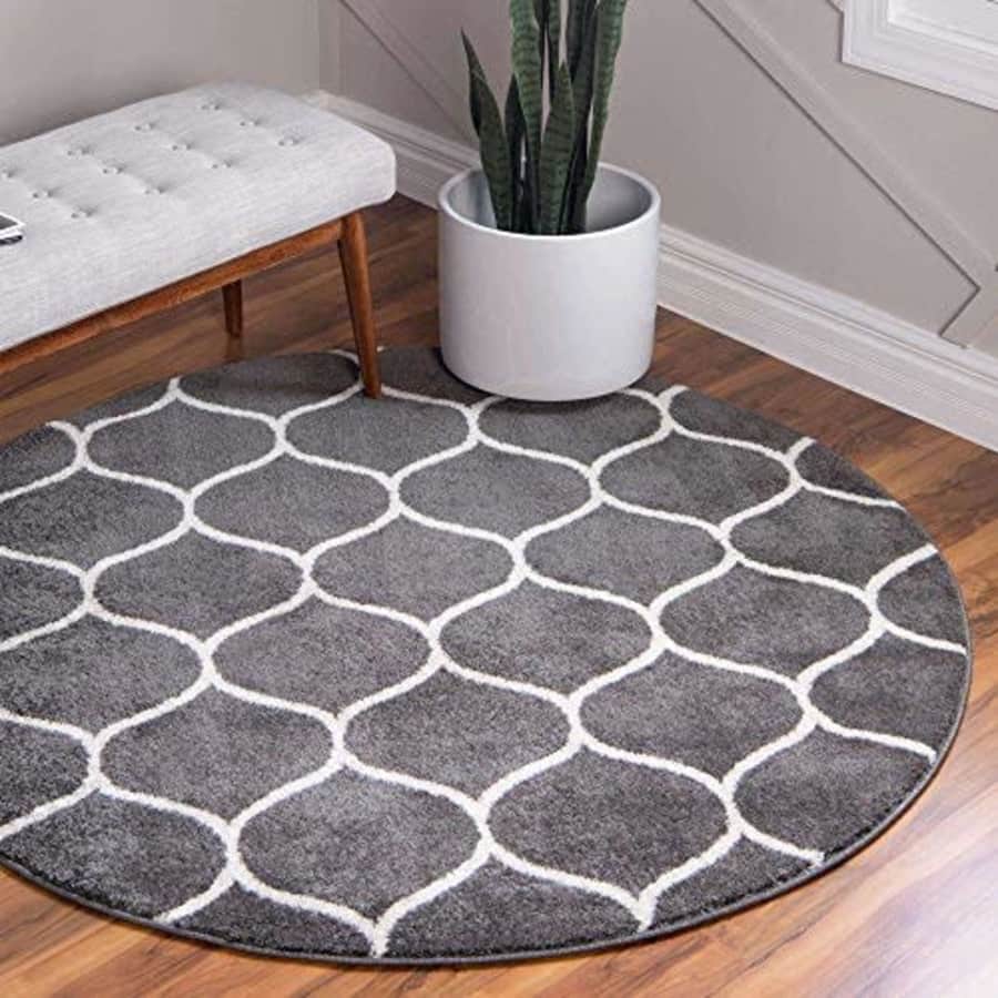 Unique Loom Trellis Frieze Collection Lattice Moroccan Geometric Modern Round Rug, 3', Dark for $20