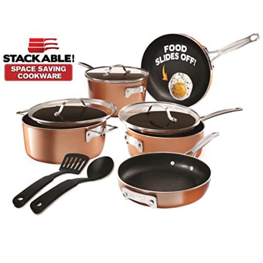 Gotham Steel Stackable Pots and Pans Stackmaster 10 Piece Cookware Set with Ultra Nonstick Cast for $119 Gotham Steel Stackable Pots and Pans Stackmaster 10 Piece Cookware Set with Ultra Nonstick Cast for $119