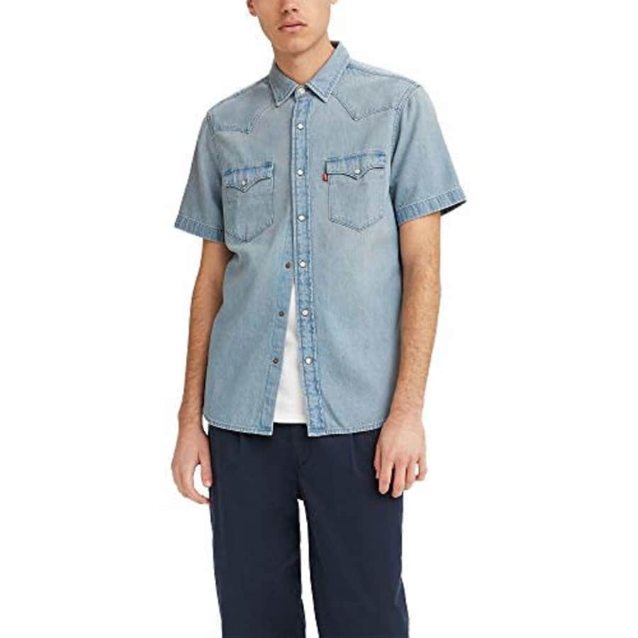 Levi's Men's Shorts Sleeve Classic Western Shirt, Light Wash - Light Indigo, Large for $35 Levi's Men's Shorts Sleeve Classic Western Shirt, Light Wash - Light Indigo, Large for $35