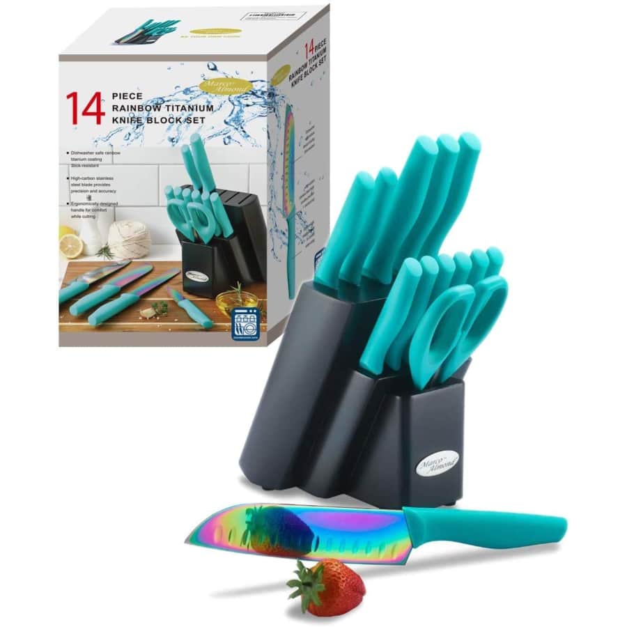 Marco Almond 14-Piece Rainbow Titanium Knife Set for $69
