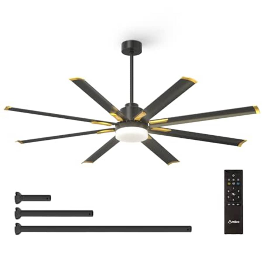 Amico Power Amico Ceiling Fans with Lights, 72 Inch Indoor/Outdoor Large Industrial Ceiling Fan with Remote for $160 Amico Power Amico Ceiling Fans with Lights, 72 Inch Indoor/Outdoor Large Industrial Ceiling Fan with Remote for $160