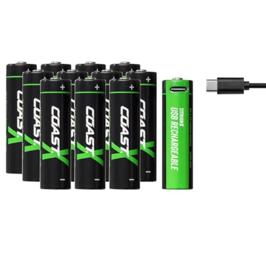 Coast AA USB-C Rechargeable Batteries, ZITHION-X, Lithium Ion 1.5v 2400 mAh, Long Lasting, Charges for $64 Coast AA USB-C Rechargeable Batteries, ZITHION-X, Lithium Ion 1.5v 2400 mAh, Long Lasting, Charges for $64