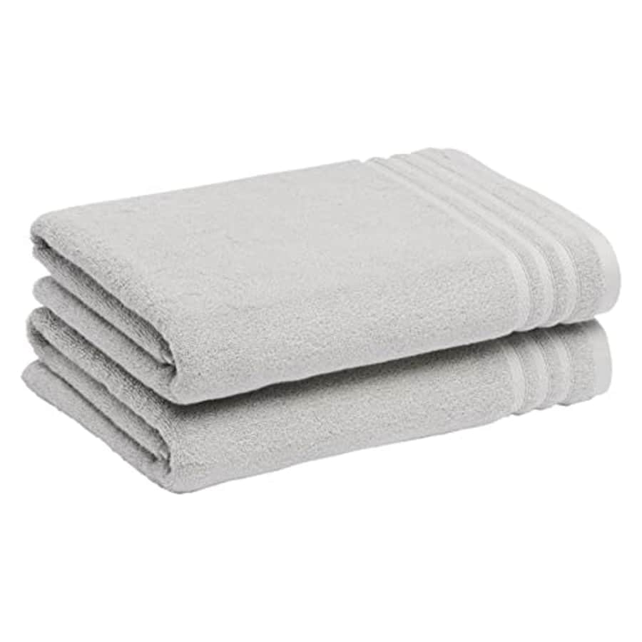 Amazon Basics Cotton Bath Towels, Made with 30% Recycled Cotton Content - 2-Pack, Light Gray for $18