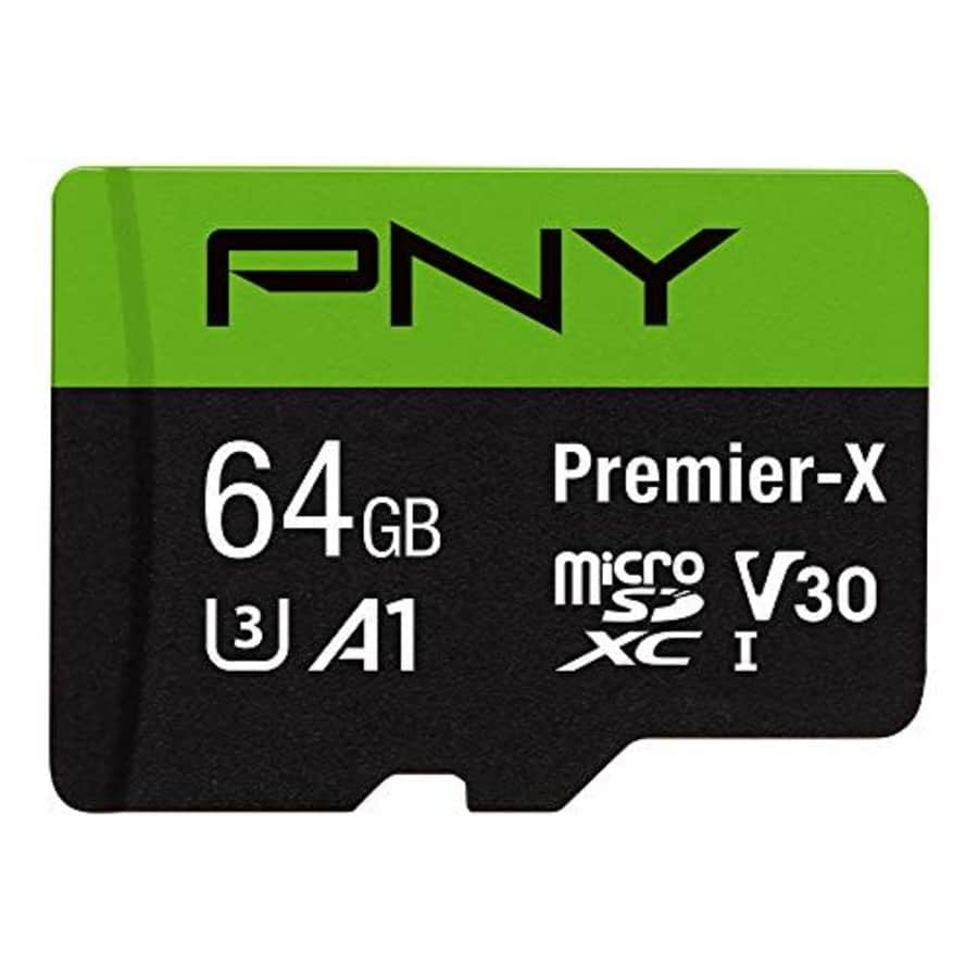PNY 64GB Premier-X Class 10 U3 V30 microSDXC Flash Memory Card - 100MB/s, Class 10, U3, V30, A1, 4K for $9