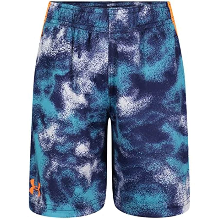 Under Armour Boys' Printed Boost Short, Elastic Waistband, Gray Mist for $17