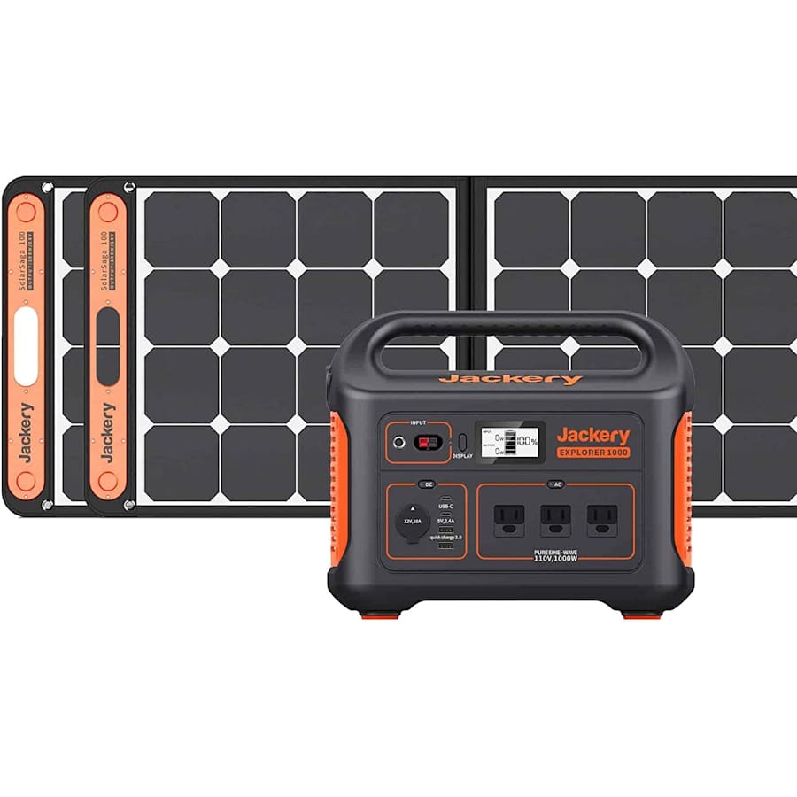 Jackery Explorer 1000 Power Station + 2 SolarSaga 100W Solar Panels for $1,349 Jackery Explorer 1000 Power Station + 2 SolarSaga 100W Solar Panels for $1,349