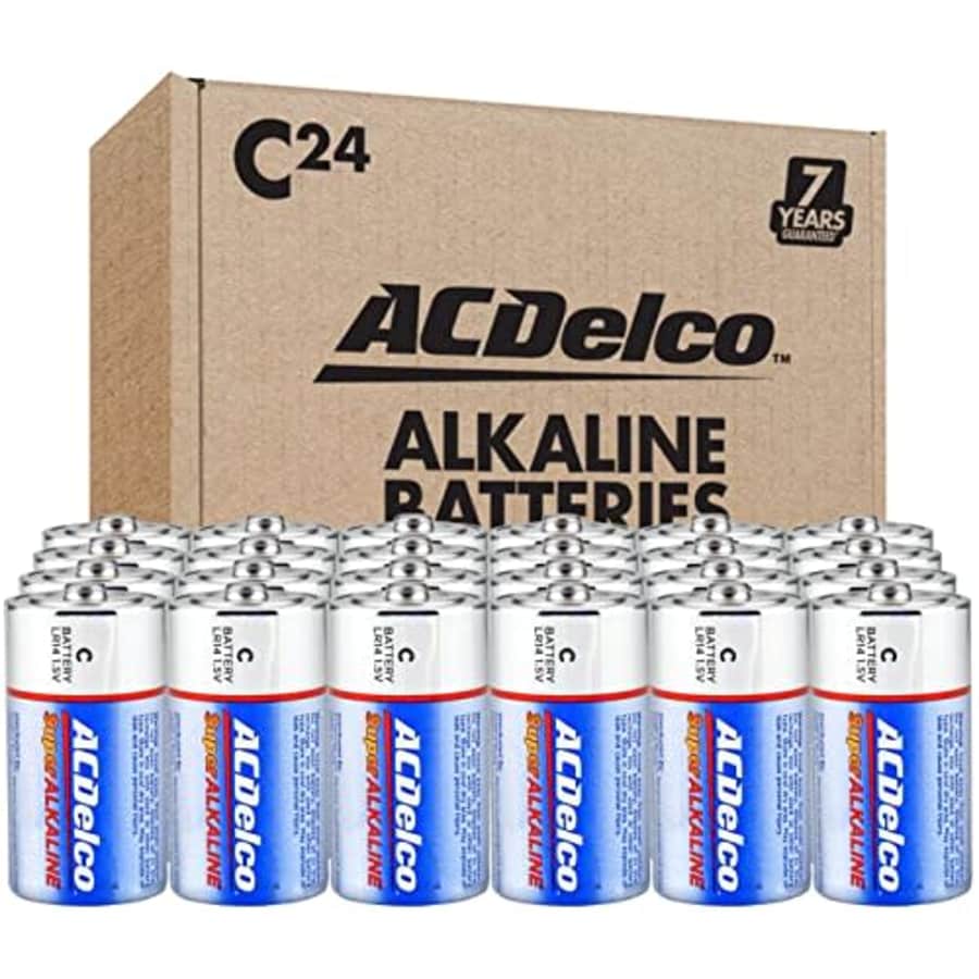 ACDelco 24-Count Size C Alkaline Batteries, Super Alkaline Battery, 7-Year Shelf Life, Recloseable for $28