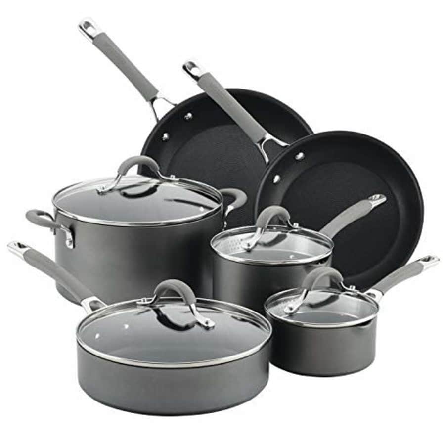 Circulon Elementum Hard Anodized Nonstick Cookware Pots and Pans Set, 10 Piece, Oyster Gray for $200