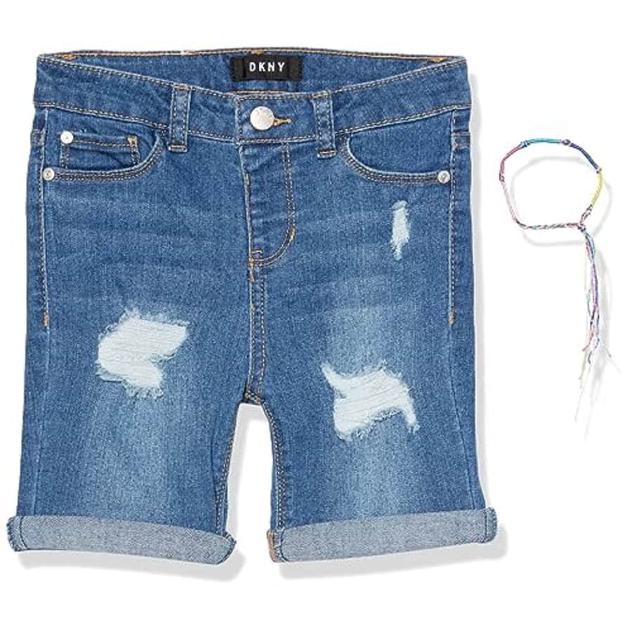 DKNY Girls' Classic 5-Pocket Denim Shorts, Blue Sky for $16