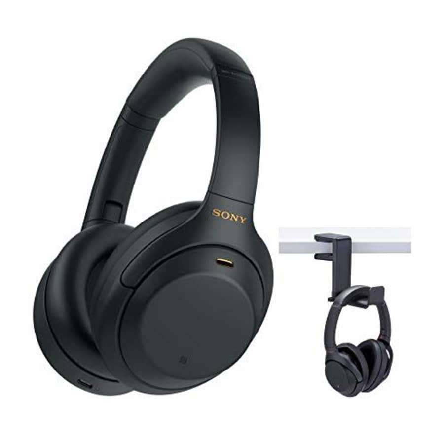 Sony WH-1000XM4 Wireless Noise Canceling Over-Ear Headphones (Black) Knox Gear Headphone Hanger for $198