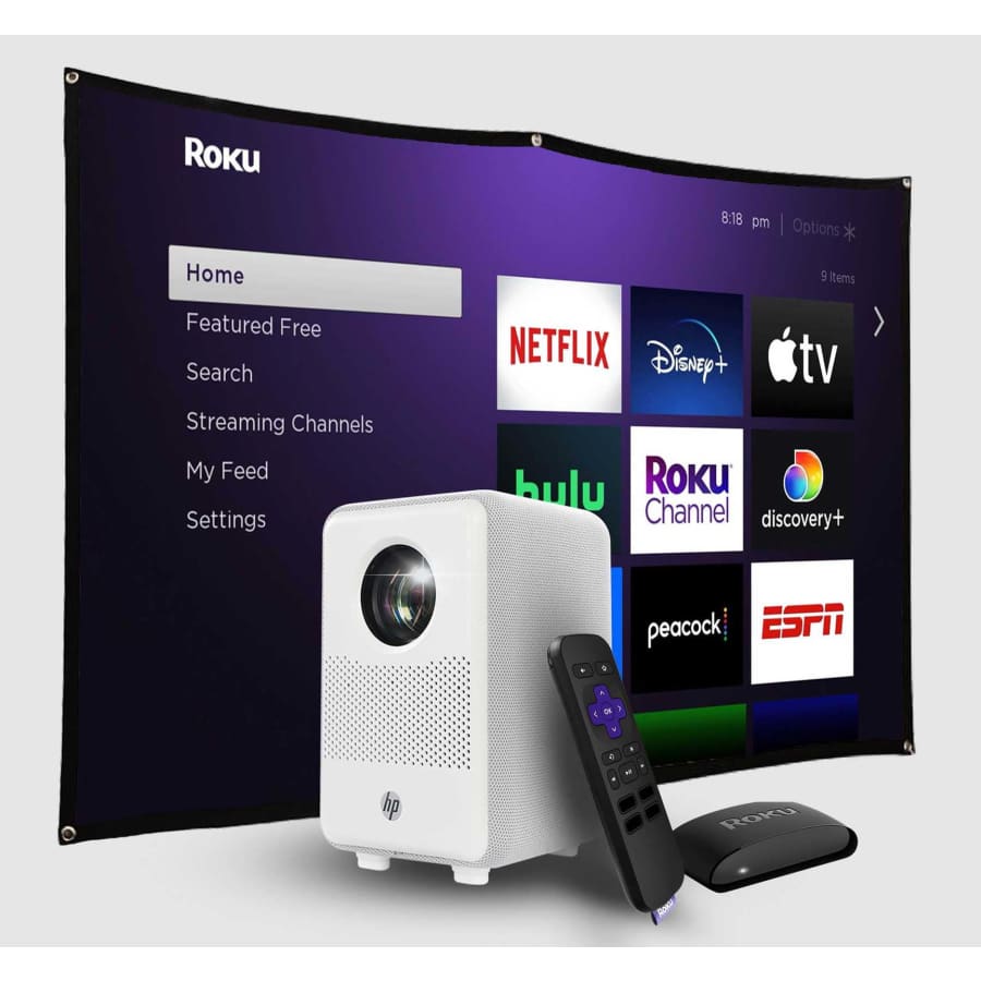 HP Projector w/ Roku Express Streaming Player & 84" Mobile Projection Screen for $179