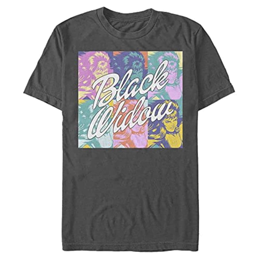 Marvel Men's Universe Black Widow Pop T-Shirt, Charcoal, Small for $7