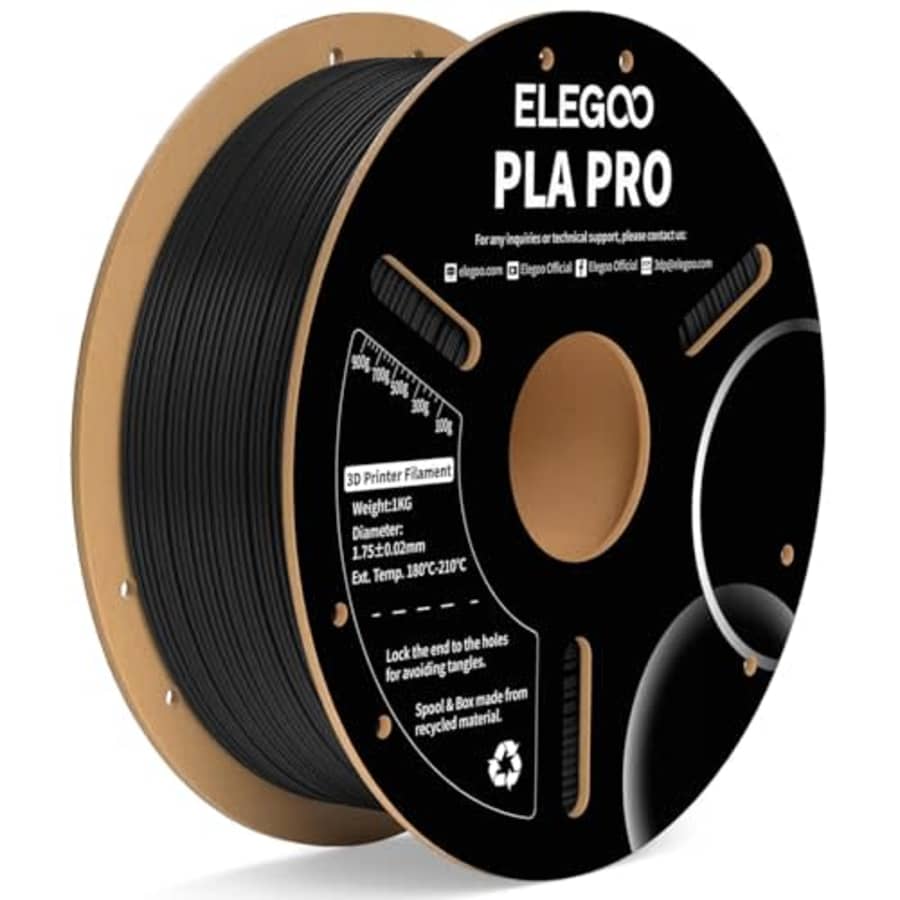 ELEGOO PLA PRO Filament 1.75mm Black 1KG, 30-250mm/s Printing Speed Improved Rigidity 3D Printer for $14
