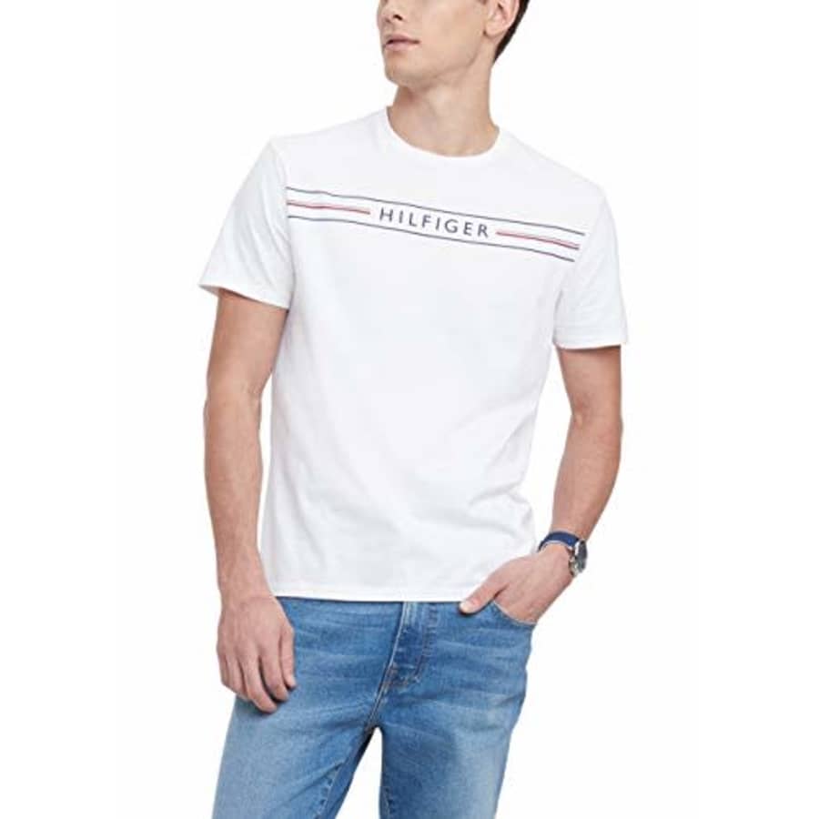 Tommy Hilfiger Men's Short Sleeve Graphic T Shirt, White Bright, X-Large for $25