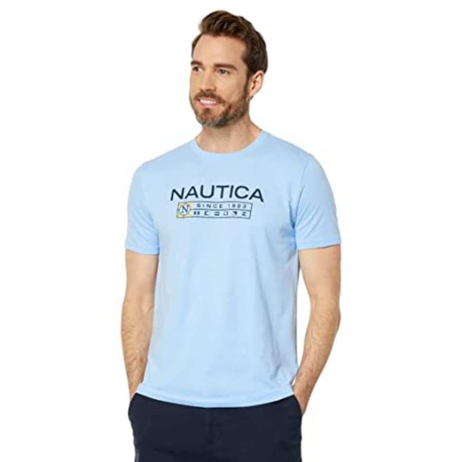 Nautica Men's Sustainably Crafted Logo Graphic T-Shirt, Noon Blue for $14
