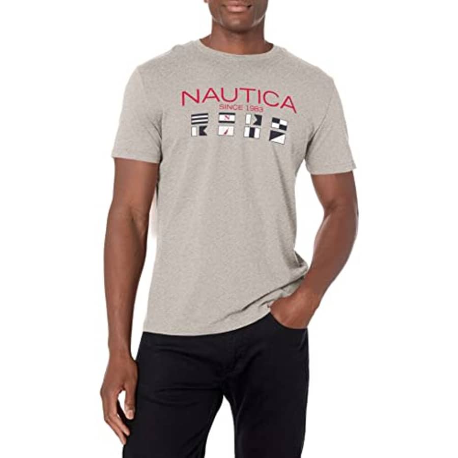 Nautica Men's Logo Graphic T-Shirt, Grey Heather, Large for $20
