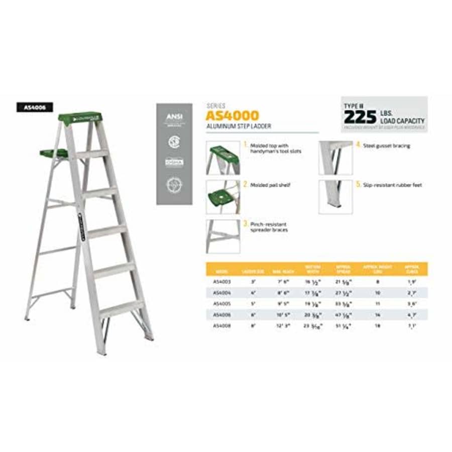 Louisville Ladder 6-Foot Aluminum Step Ladder, 225-Pound Capacity, AS4006 for $151