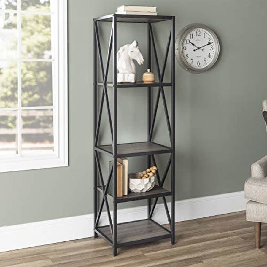 Walker Edison Furniture Company 4 Tier Open Shelf Wood Tall Bookcase Bookshelf Home Office Storage for $193