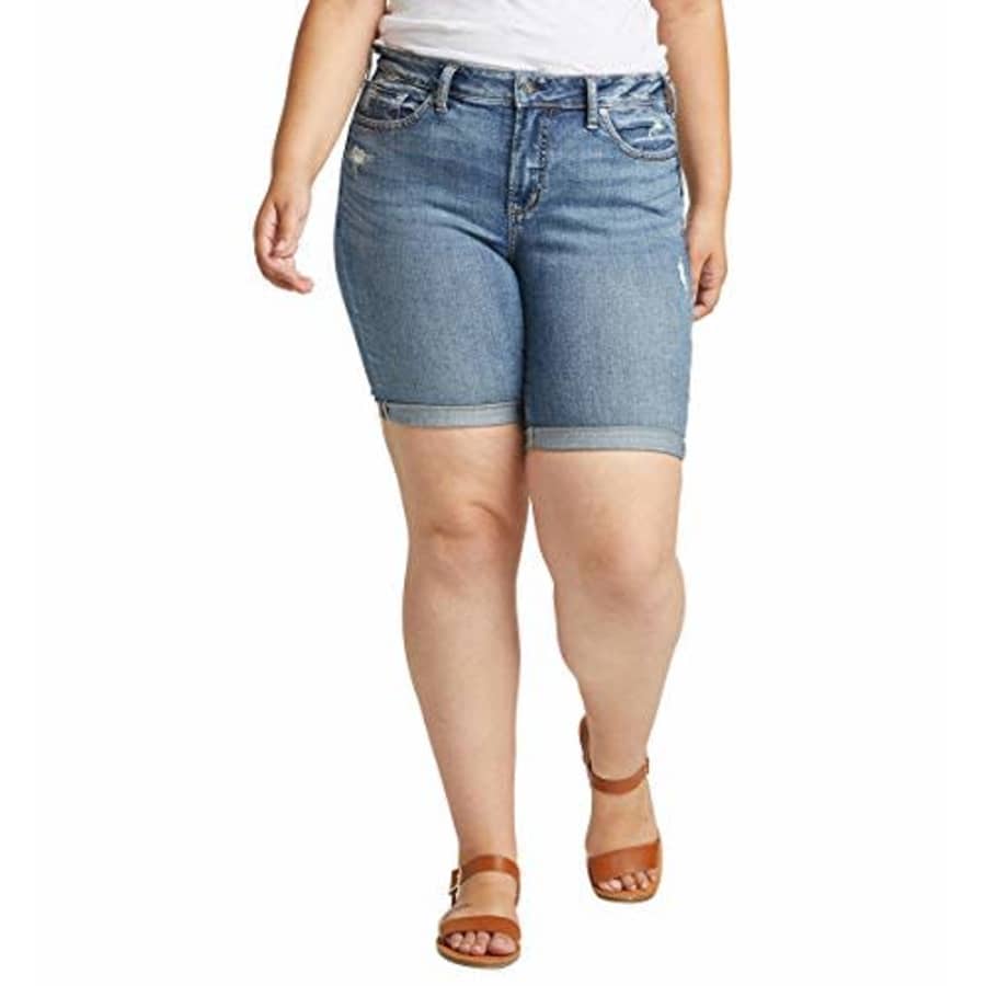 Silver Jeans Co. Women's Plus Size Avery Bermuda Shorts, Distressed Dark Indigo Wash, 24W X 10L for $47